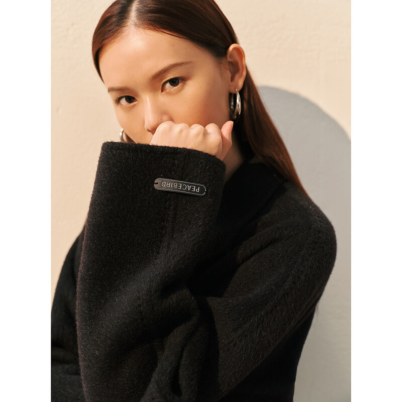 PEACEBIRD Women's Woolen Coat Master Zhen velvet series women's double-sided woolen winter coat fashion black S