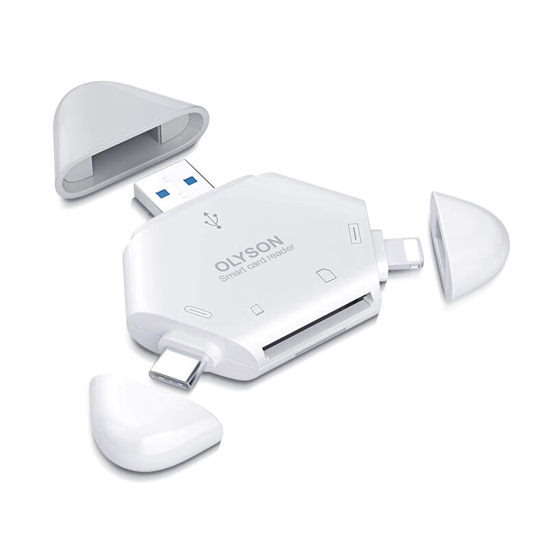 OLYSON three-in-one card reader multi-function suitable for Apple 17 mobile phone USB3.0 DJI Sony Canon SLR camera SD card Type-c computer iPad recorder TF memory card white Apple/TYPE-C/USB interface TF/SD card 3.0 upgraded version