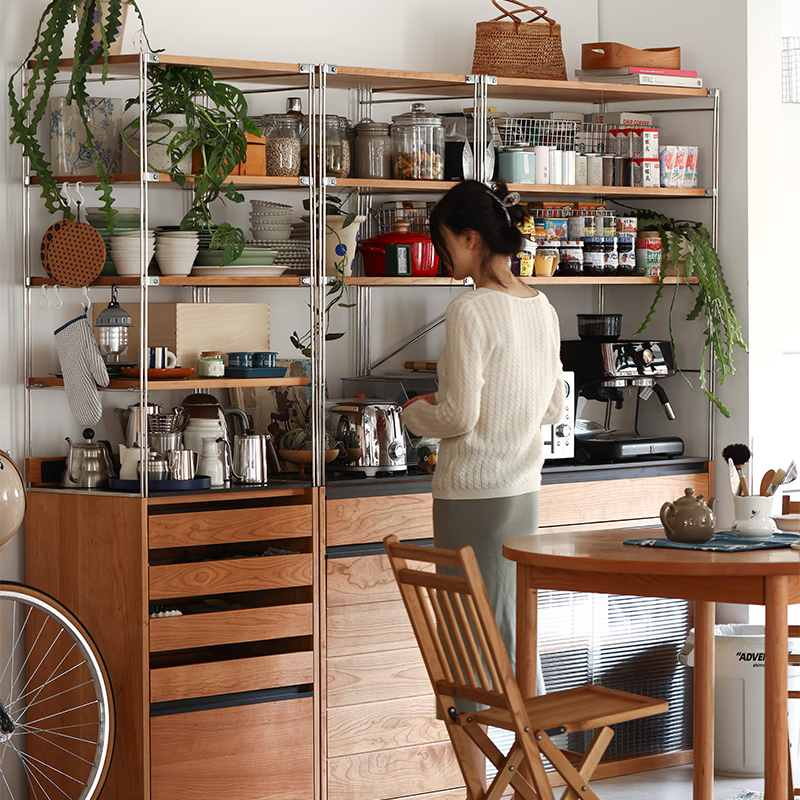 Fu Sheng Ji Fu Sheng Ji/sideboard wall-mounted solid wood stainless steel cabinet living room wine cabinet multi-functional storage cabinet extremely narrow 60cm storage cabinet/obsidian black