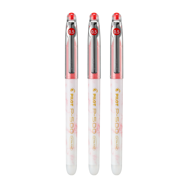 PILOT P500 Gold Label Red Pen Gel Pen 0.5 Signature Pen Business Red Straight Liquid Rollerball Pen Student Exam Question Writing Pen High-Looking Stationery Set 3 Pieces