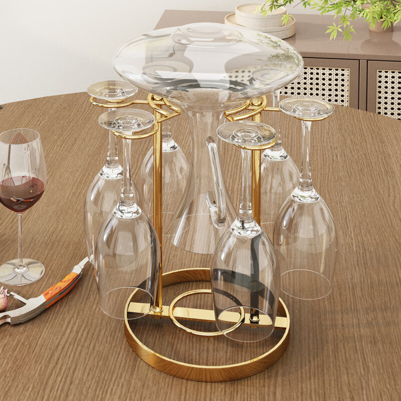 Yixin (yixin) red wine glass rack upside down hanging goblet rack decanter red wine glass storage rack hanging cup rack wine glass rack gold-plated round hanging cup rack (excluding cups and decanter)