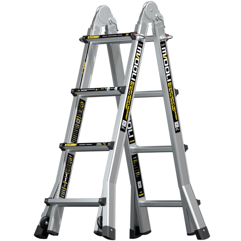 Midoli folding ladder, multifunctional telescopic herringbone ladder, aluminum alloy engineering ladder, thickened, liftable, portable, home climbing stair climbing ladder, seven-step multi-function + wheel, herringbone 3.5 + variable straight ladder *1