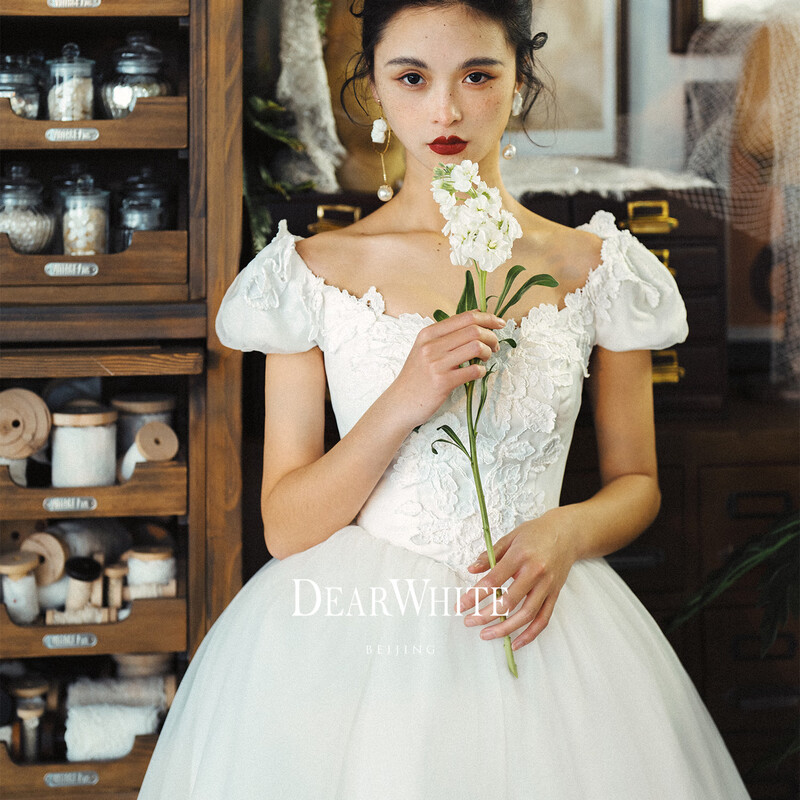 DEARWHITE Original <Instant Flower> Heavy Lace Wedding Dress Main Gown Bridal High-Level French Engagement Dress for Women Instant Flower丨Ready Stock M (170)