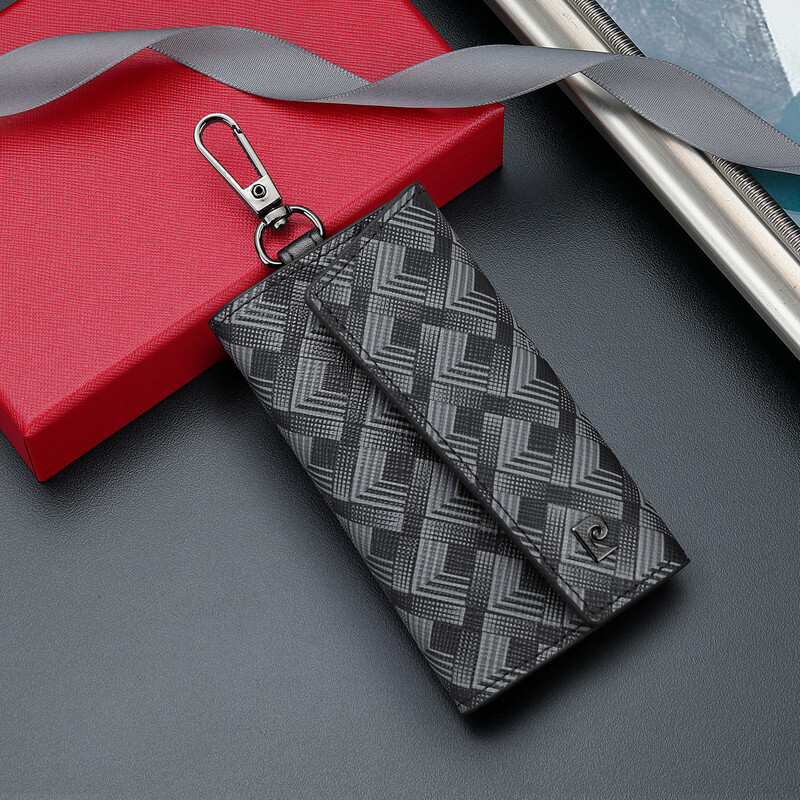 Pierre Cardin classic printed key bag car key bag waist hanging multi-functional household small bag unisex gift boyfriend PVC gray black 110*64*20 mm