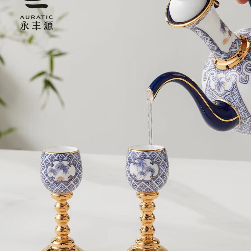 Yongfengyuan Chinese Porcelain Yongfengyuan Four Seas Shengping 10 Heads Wine Set Blue and White Depiction Smooth Sailing Safe Packaging