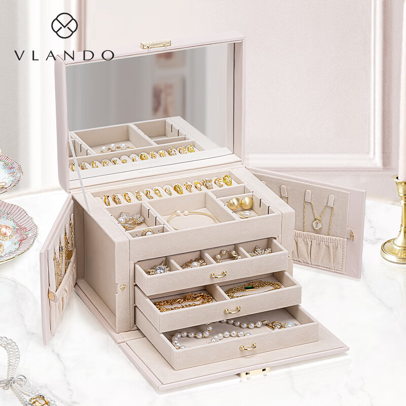 VLANDO lamb pattern lockable jewelry box high-end large-capacity storage box wedding gift for girlfriend birthday gift