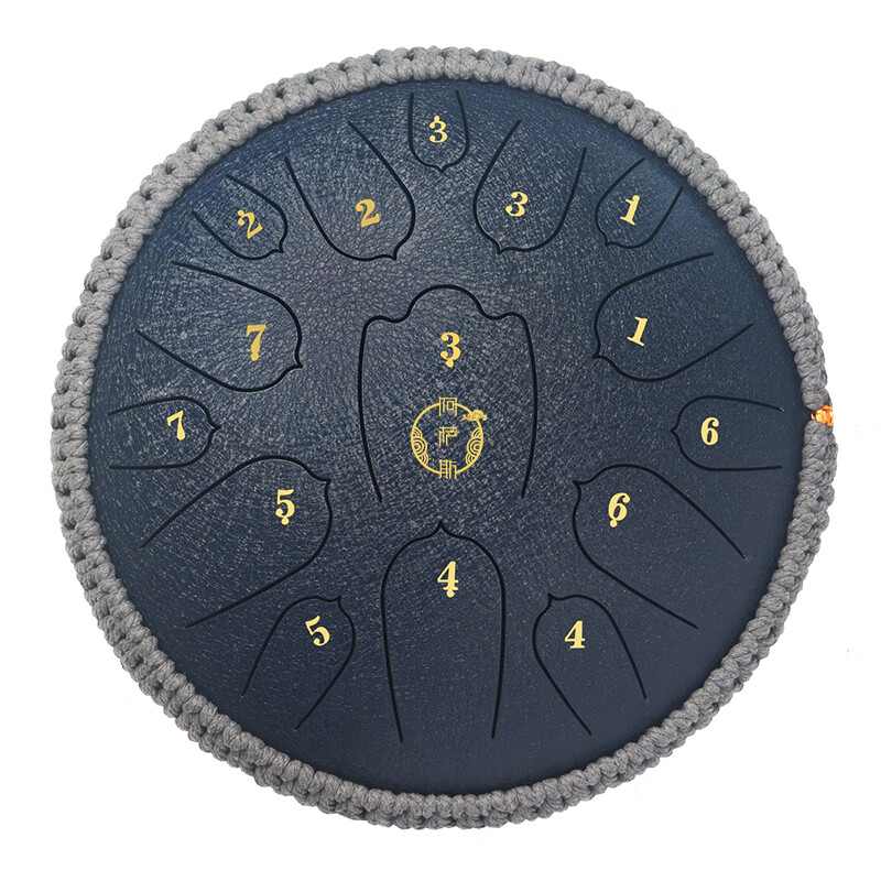Assas Ethereal Drum 15-tone small 13-inch steel tongue drum gift percussion instrument for adults and children, lotus model-navy blue