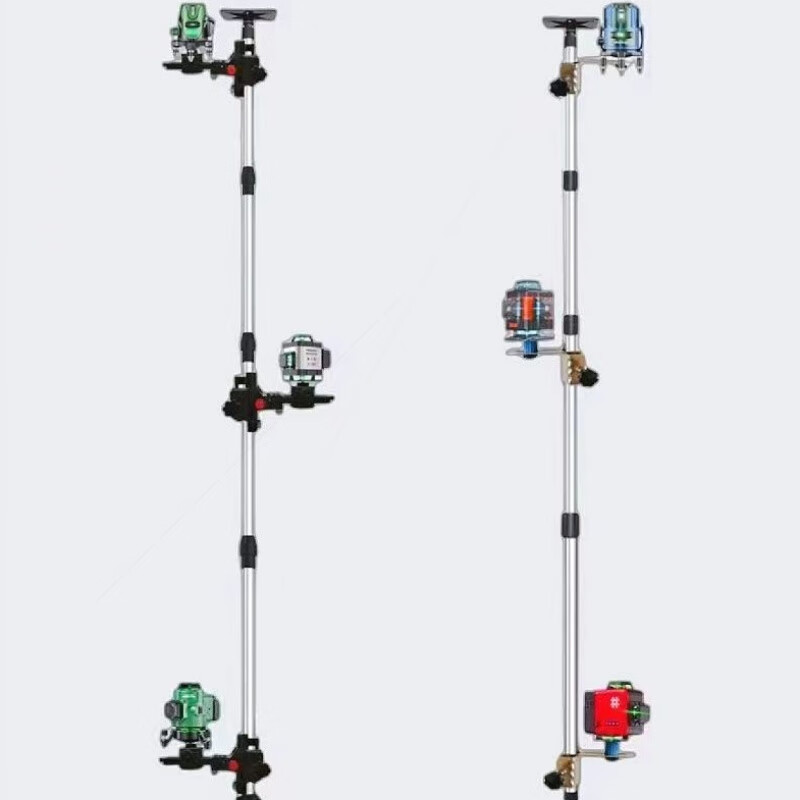 XMSJ infrared level bracket telescopic rod lifting support rod adjustable fine-tuning pan-tilt woodworking ceiling lifting rod / single lock 3-meter thickened rod + iron pan-tilt