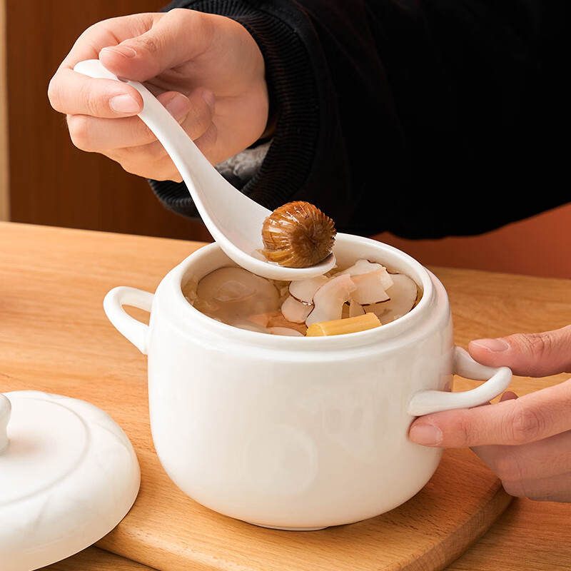 Youlaifu ceramic bowl stew pot soup bowl water-proof stew pot liner steamed egg porridge bird's nest cup pot tableware double lid spoon large 600ml