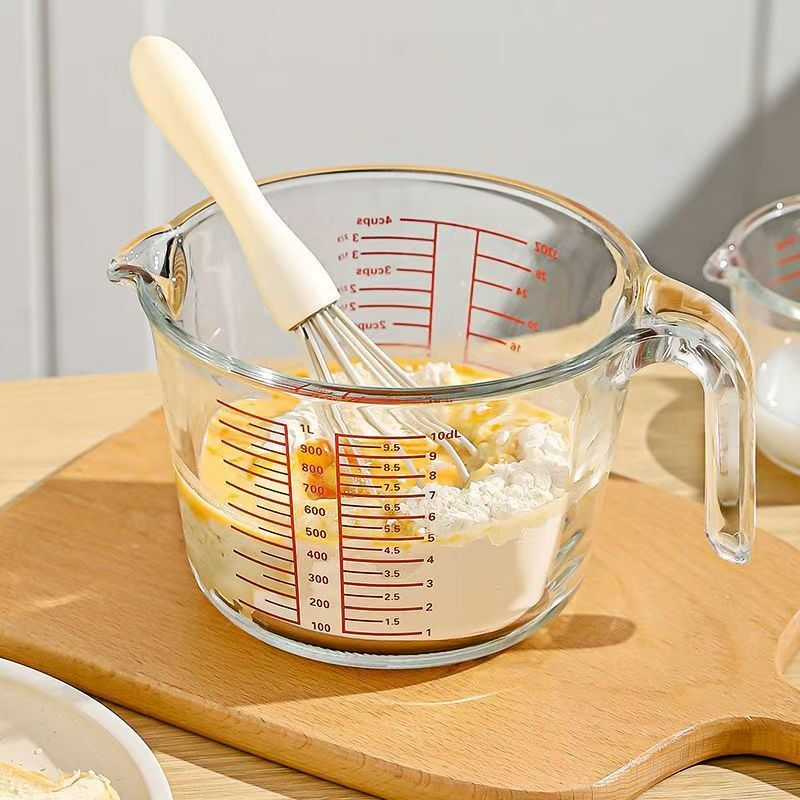 LZJV large-capacity glass measuring cup with graduated handle milliliter meter household temperature-resistant kitchen milk baking egg bowl 500ml-egg flower 1 piece