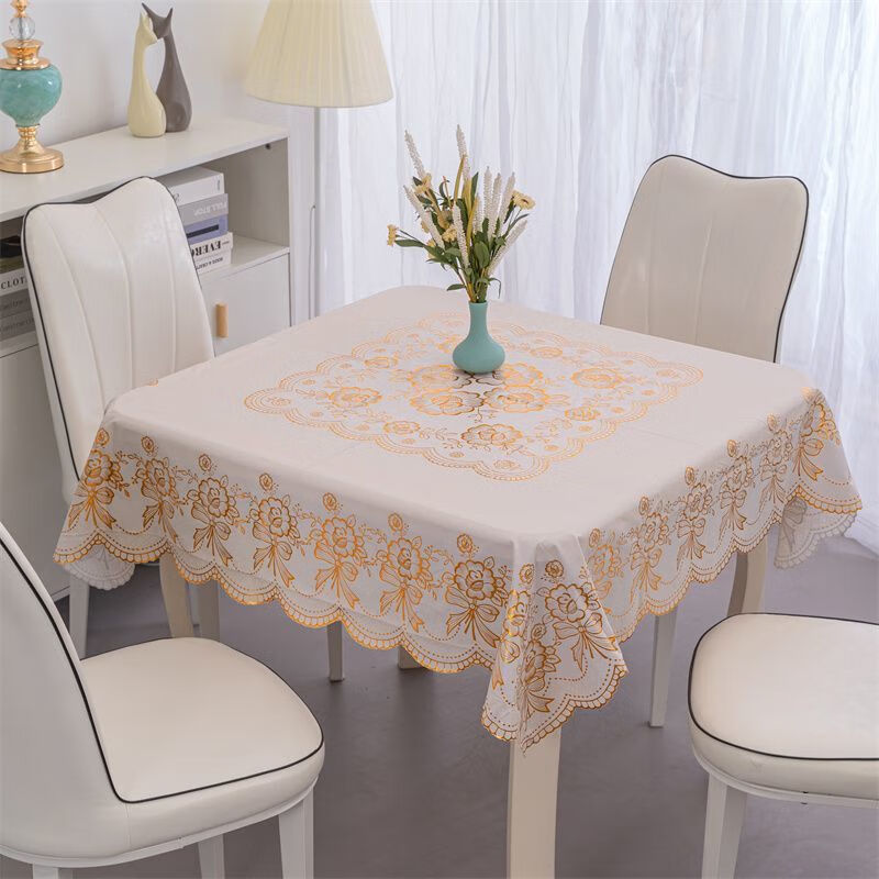 Ye Yu waterproof, anti-scalding, no-wash square European style PVC tablecloth, 10 silver, 132*132CM (tablecloth size)