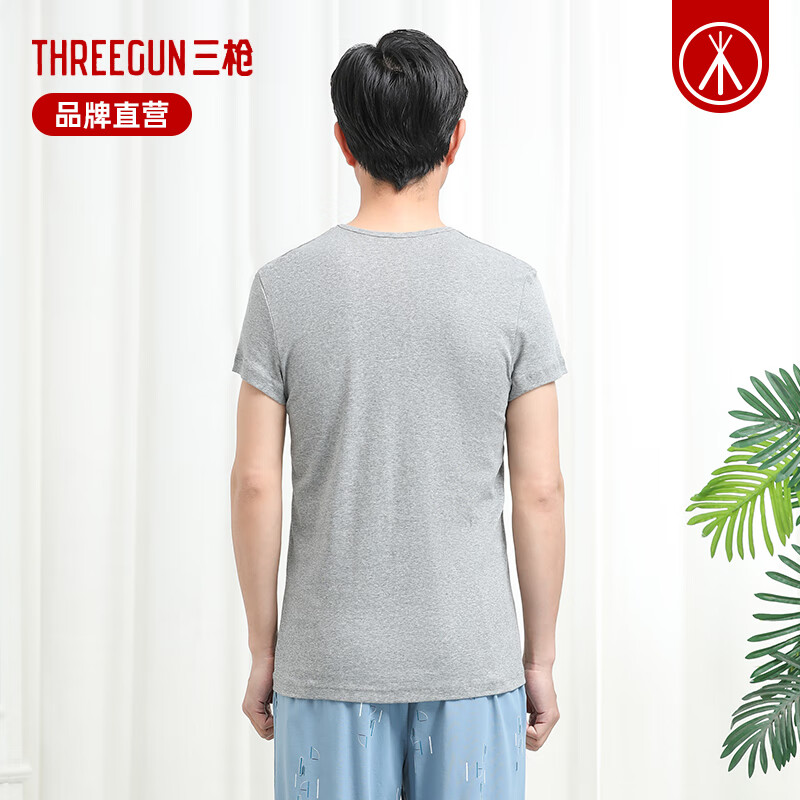 Sangun 2-pack men's T-shirt pure cotton thin short-sleeved white breathable bottoming shirt V-neck ribbed old man's sweatshirt V-neck T-shirt gray + gray XL (175)