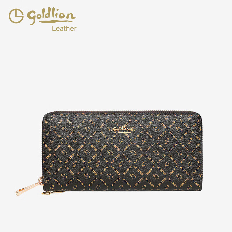 Goldlion Wallet Women's 2025 New Clutch Printed Long Zipper Multifunctional Coin Purse Women's Wallet Clutch Dark Brown