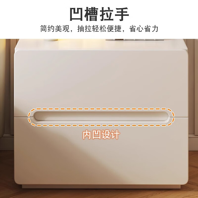 Xiule solid wood ecological board bedside table home bedroom bedside storage rack 2024 new light luxury high-end storage cabinet solid wood ecological board double pump cream white 40cm
