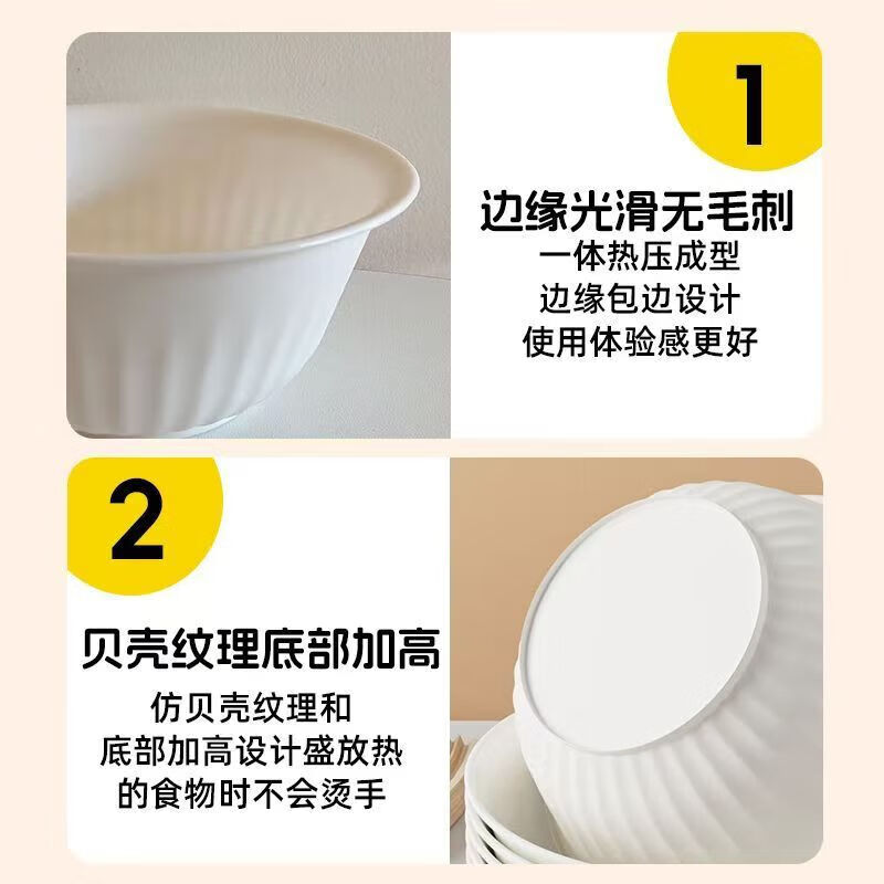 Disposable rice husk tableware set, biodegradable tableware, cups, plates and spoons, thickened, no-wash, party picnic, white rice husk spoons, 50 pieces