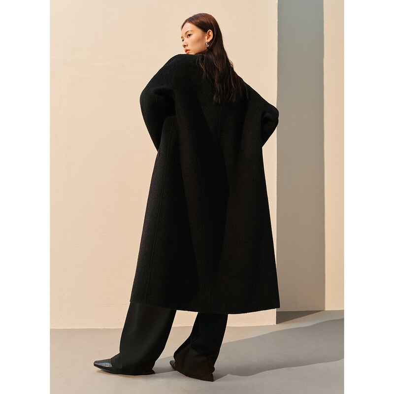 PEACEBIRD Women's Woolen Coat Master Zhen velvet series women's double-sided woolen winter coat fashion black S