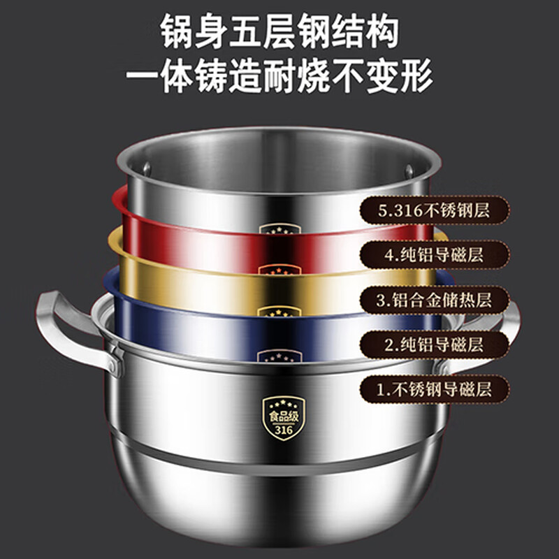 Chef Bang steamer 316 stainless steel three-four-layer all-steel lid 40cm large capacity non-drip special thickened steamer steamed fish and steamed buns about 10.2 catties extra thick 2 layers outer diameter 40cm 316 stainless steel/extra thick five-layer steel/one-piece molding