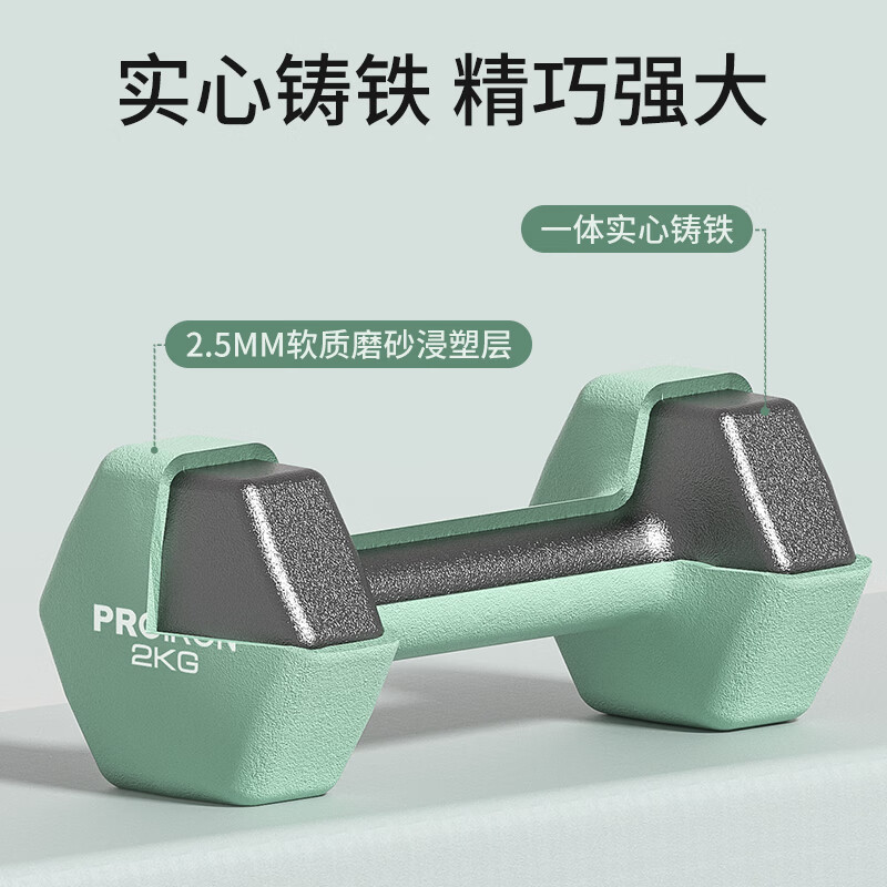 PROIRON Dumbbells Women's Home Children's Fitness Equipment Hexagonal Environmentally Friendly Pure Iron Small Dumbbells 2KG Pair