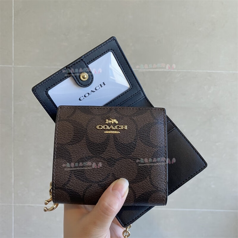 Coach Wallet Women's Wallet Snap Zipper Coin Wallet Genuine Leather Half-fold Card Holder Carriage C Buckle Brown and Light Brown New CW789