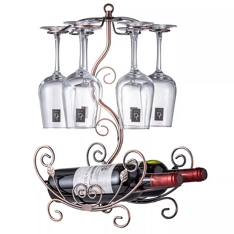 Creative red wine rack, household wine bottle rack, upside-down red wine glass rack, European-style wine cabinet ornaments, wine rack, flower boat wine rack - Tuhao Gold (40 high without cup)