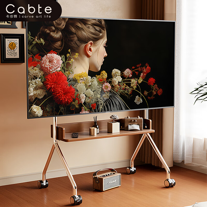 CABTE stainless steel mobile TV bracket 32-75 inches universal TV cart removable cart 32-75 inches stainless steel load-bearing/matching storage tray
