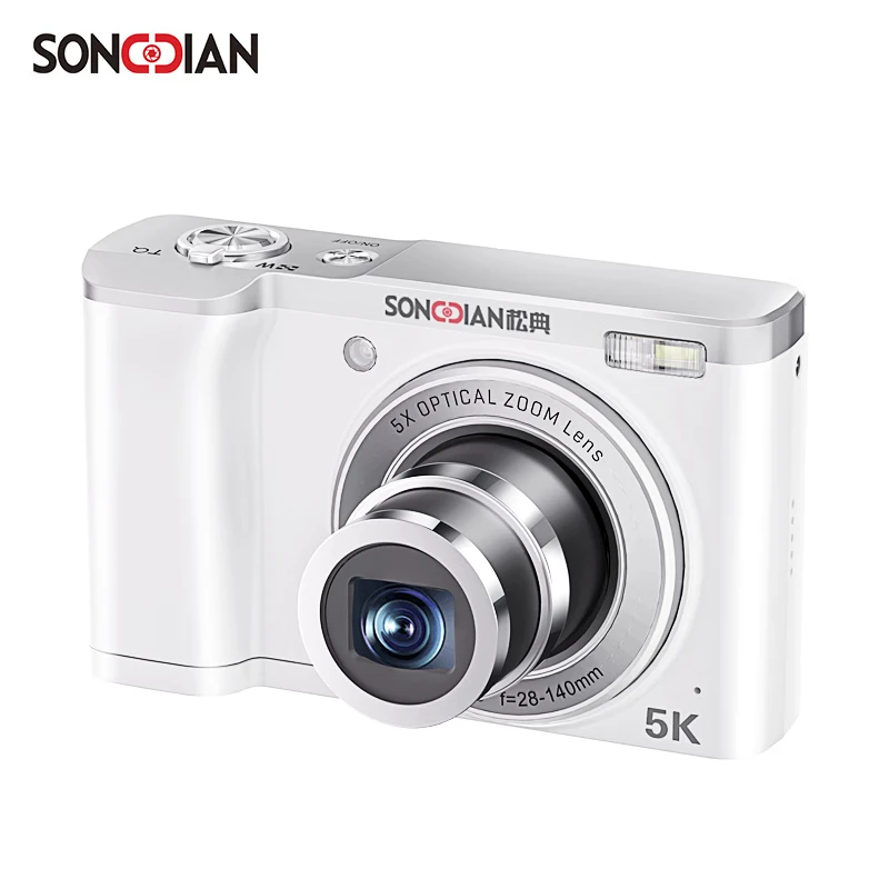 SONGDIAN optical zoom digital camera 5K high-definition video front and rear dual-camera 56-megapixel student mirrorless camera dc305x white 128G memory