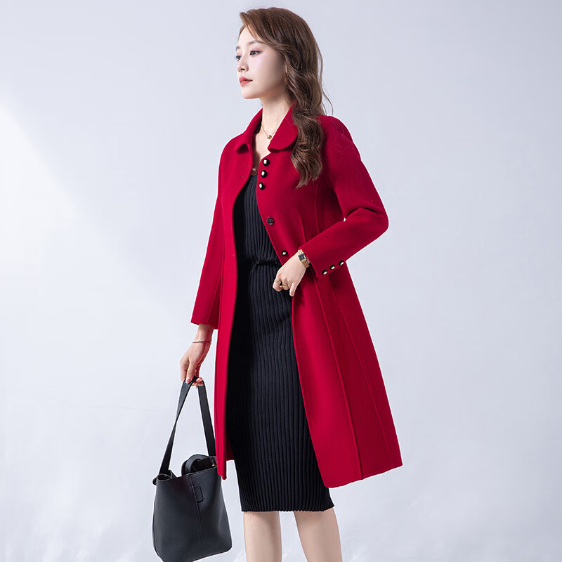 Austrian Double-sided Wool Coat Women's Premium Full Wool Woolen Coat YX21038 Red L