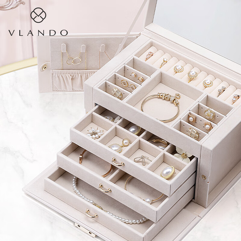 VLANDO lamb pattern lockable jewelry box high-end large-capacity storage box wedding gift for girlfriend birthday gift