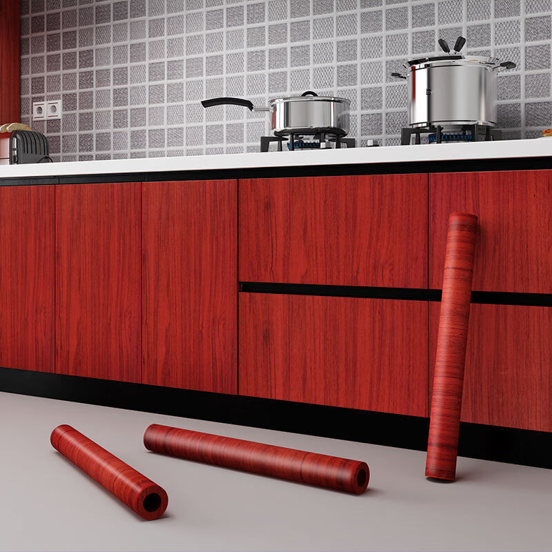 Meikejie imitation wood grain waterproof thickened cabinet renovation and color change ugly stickers furniture cabinet kitchen anti-oil stain self-adhesive film imitation wood grain light gray 5 meters X 80 cm