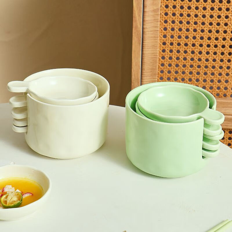 LZJV cream flavor dish with storage set can hold chopsticks, thickened high temperature resistant ceramic sauce dish, creative dipping sauce dish, high temperature fired cream yellow - 4 pieces