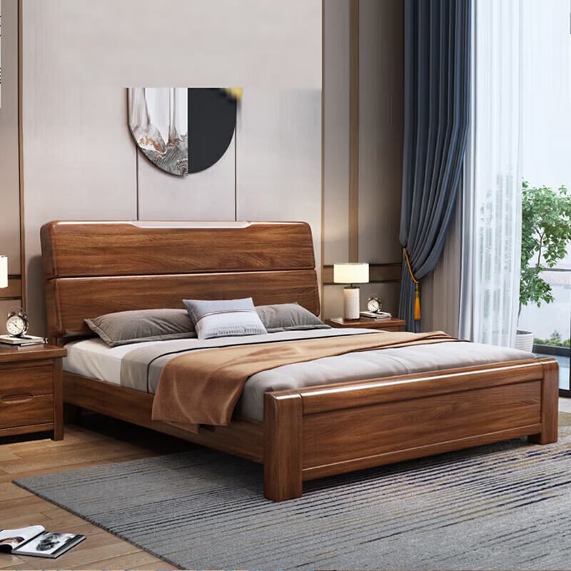 Youkaji walnut Chinese solid wood bed 1.8mx2m master bedroom double bed storage bed 1922 1.8m frame