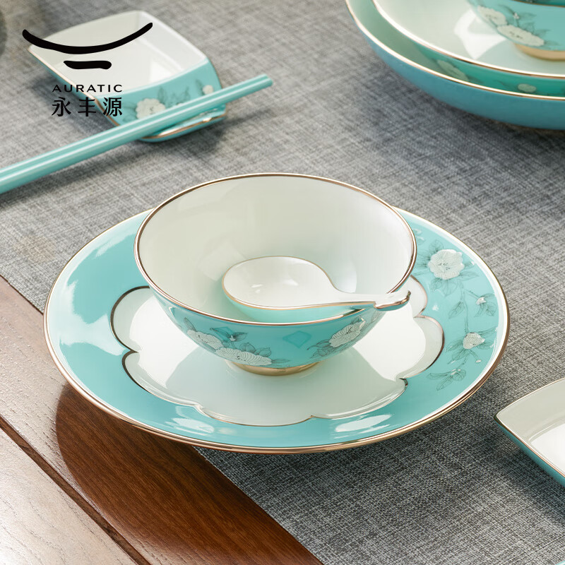 Yongfengyuan hand-painted blue 6-head tableware set for one person, tableware, chopsticks, bowls, personal tableware, 6-head tableware