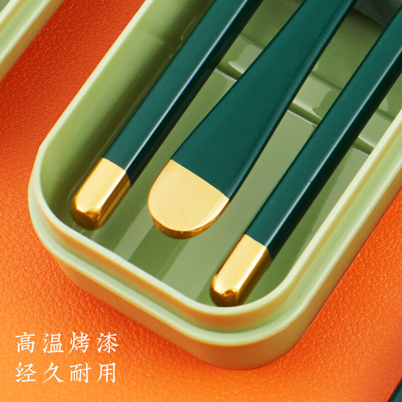 Tang Zong Chopsticks Green 304 Stainless Steel Spoon and Chopsticks Set Student Portable Tableware Box 3-piece Set A7338