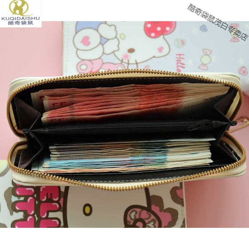 Kuqi Kangaroo (KUQIDAISHU) Italian craft ladies student long zipper cartoon cute wallet multi-card slot coin purse large capacity mobile phone long wallet open burger