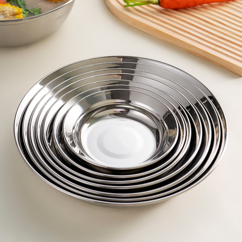 Onlycook316 stainless steel plate food grade dinner plate household dish preparation plate round plate dinner plate tableware 16cm