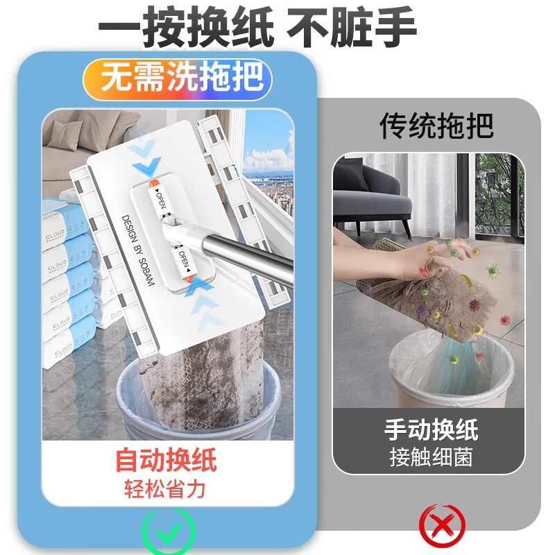 Sorbonne face towel flat mop 16cm household hand-free lazy mopping artifact electrostatic dust removal paper clip cloth small mop