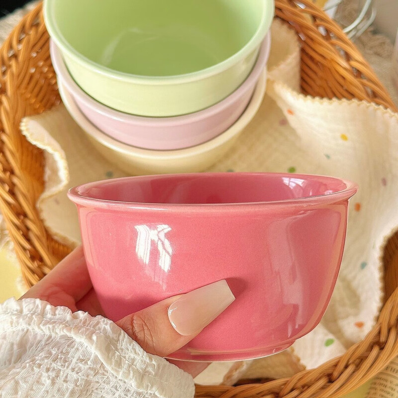 Macaron color ceramic bowl cream color high value household underglaze color tableware ins new rice bowl dessert bowl warm style for a family of four four bowls
