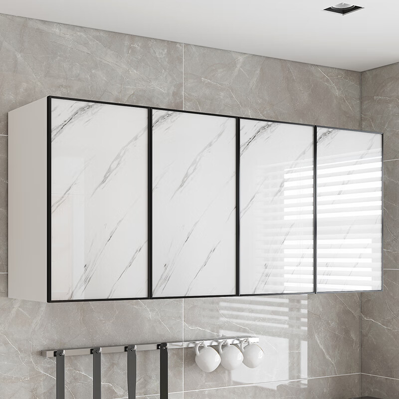 Fat Donglai same style kitchen cabinet aluminum alloy kitchen wall cabinet wall cabinet space aluminum wall storage cabinet balcony bathroom two doors 60*30*60 ecological board white cabinet + space