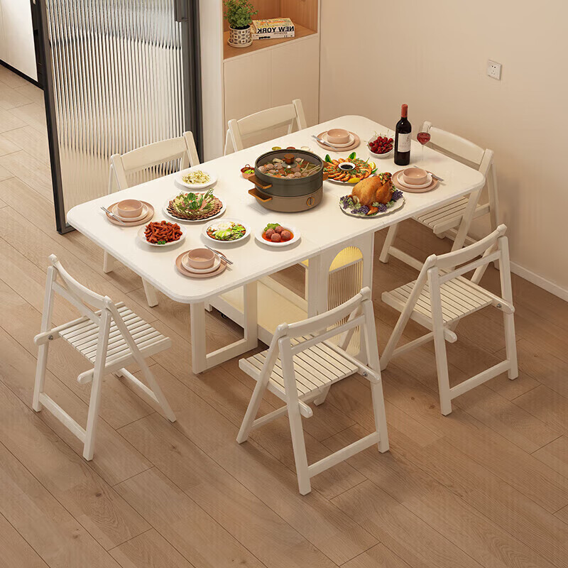 Isabel rectangular dining table 6-8 people sideboard integrated modern simple space-saving dining table for home use foldable and mobile 1.7 meters solid wood standard model - sideboard with built-in single table shipped in one package