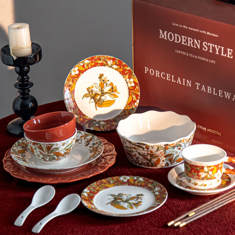 SUCCOHOMEWARE Retro Gardenia Tableware Set Gift Box French Embossed Ceramic Bowl and Plate Set Wedding Gift Moving House Food for 2 + Gift Box Sydney Paper (JD Logistics) Fast delivery to the next day