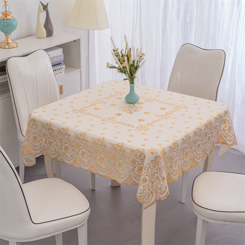 Ye Yu waterproof, anti-scalding, no-wash square European style PVC tablecloth, 10 silver, 132*132CM (tablecloth size)