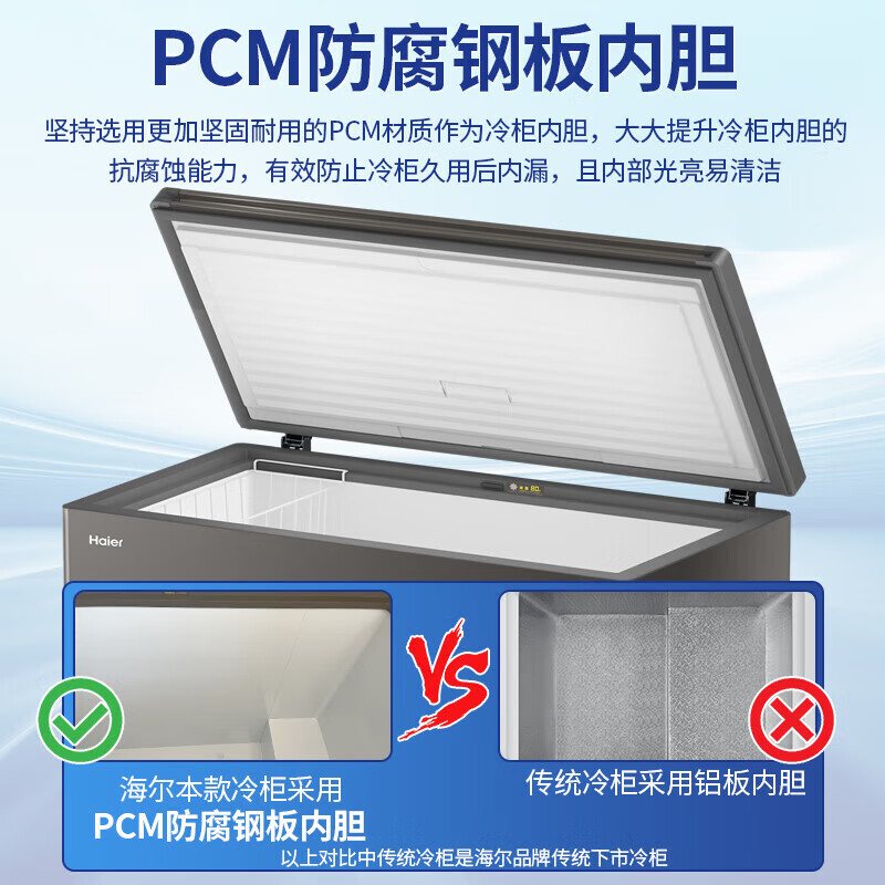 Haier Freezer 25 years new product Home Commercial Freezer 300 liters or more Large capacity dual-purpose horizontal refrigeration-freezer First-class energy-saving ultra-low temperature cryogenic quick freezing 300L |-35 cryogenic + PCM steel plate liner + patented frost reduction