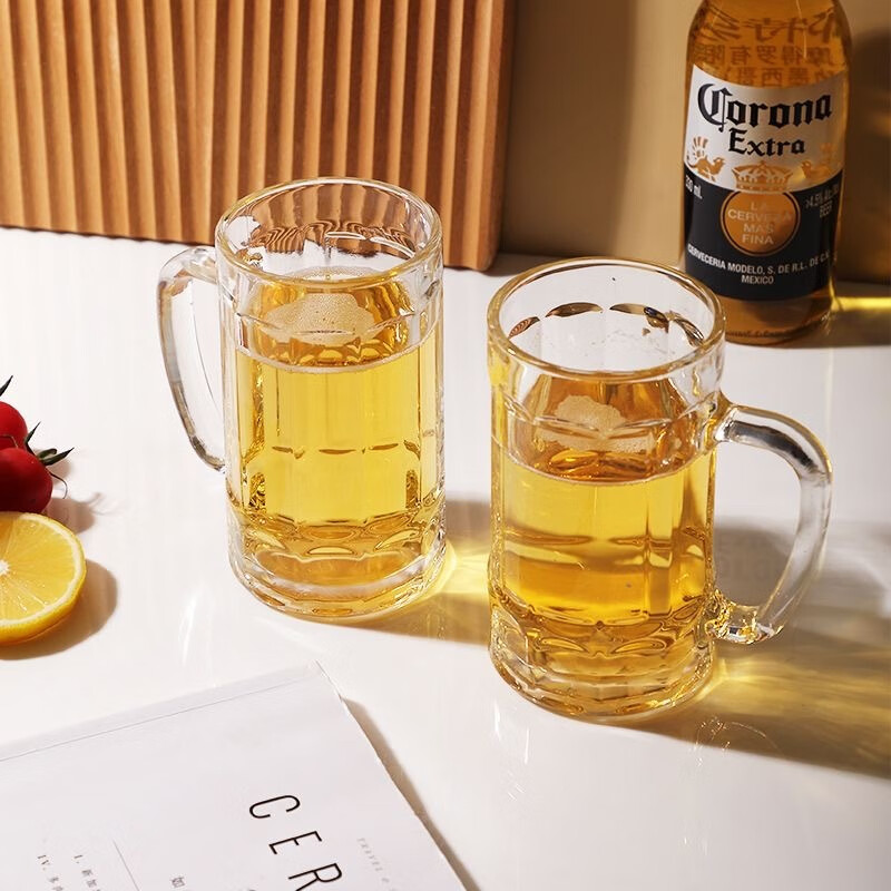 An Junsheng Summer Beer Cup Thickened Heat-Resistant Glass Draft Beer Cup with Handle Home Beer Cup 300ml Wine Cup 280ml Beer Cup*6 Only