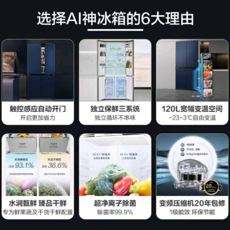 Samsung (SAMSUNG) official refurbished machine, original imported 615 liters Samsung AI refrigerator, embedded four-door refrigerator, frequency conversion three systems, large capacity sterilization, touch automatic door refrigerator, green brocade gray RF62DB9CGC3GSC