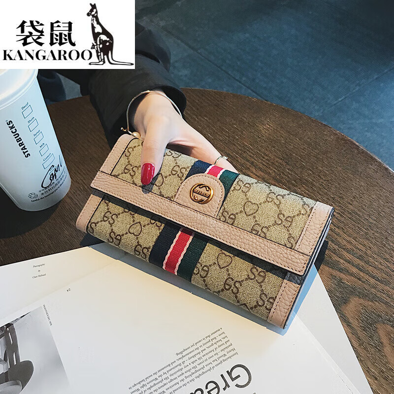 Kangaroo (KANGAROO) luxury (chi) long hand wallet women's soft cowhide large capacity wallet for mobile phone multi-function card holder trendy gray