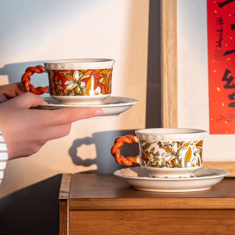 SUCCOHOMEWARE Retro Gardenia Tableware Set Gift Box French Embossed Ceramic Bowl and Plate Set Wedding Gift Moving House Food for 2 + Gift Box Sydney Paper (JD Logistics) Fast delivery to the next day