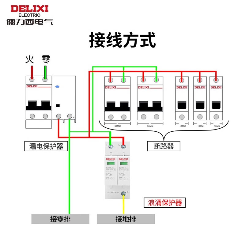 Delixi Electric Delixi DZ47SY surge protector lightning protection 2p household three-phase secondary 40ka single-phase 220v arrester 40kA 2P 275V