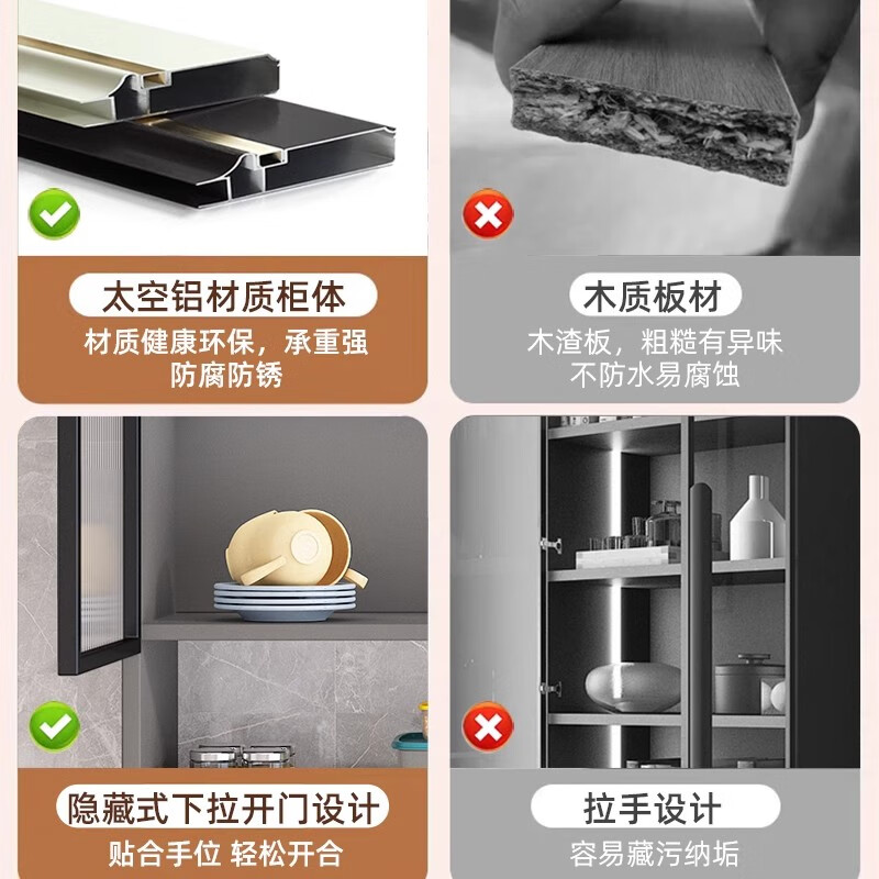 Fat Donglai same style kitchen cabinet kitchen all aluminum wall cabinet wall cabinet wall storage cabinet balcony closet bathroom toilet four doors length 140 depth 22 height 80cm