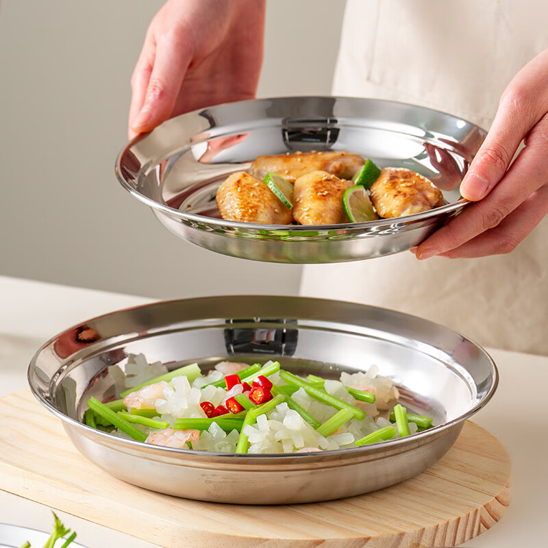 Onlycook316 stainless steel plate food grade dinner plate household dish preparation plate round plate dinner plate tableware 16cm