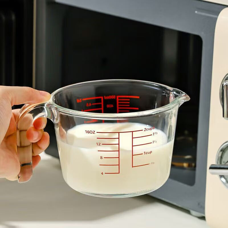 LZJV large-capacity glass measuring cup with graduated handle milliliter meter household temperature-resistant kitchen milk baking egg bowl 500ml-egg flower 1 piece